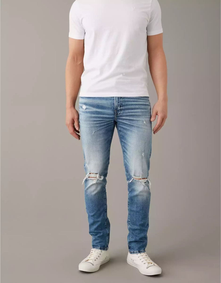 Jean American Eagle AE AirFlexRipped Slim Bleu Homme | QWU-38746545